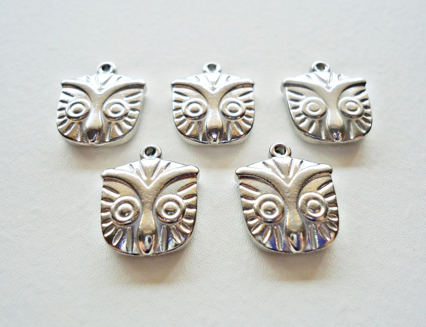 Stainless Steel Silver Puffed Owls, Set of 5