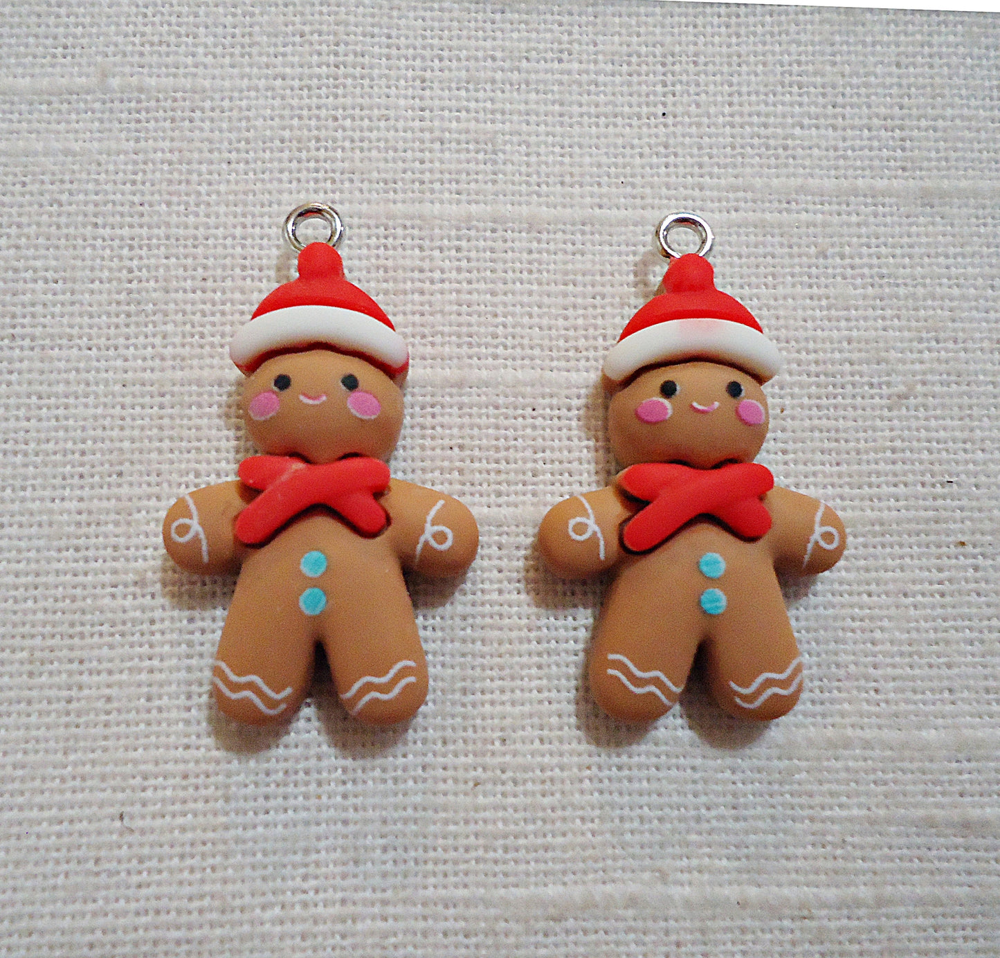 Small Gingerbread Man Santa Charms / Pendants - 1.25" Tall - Resin Christmas Charm w/Silver Loop