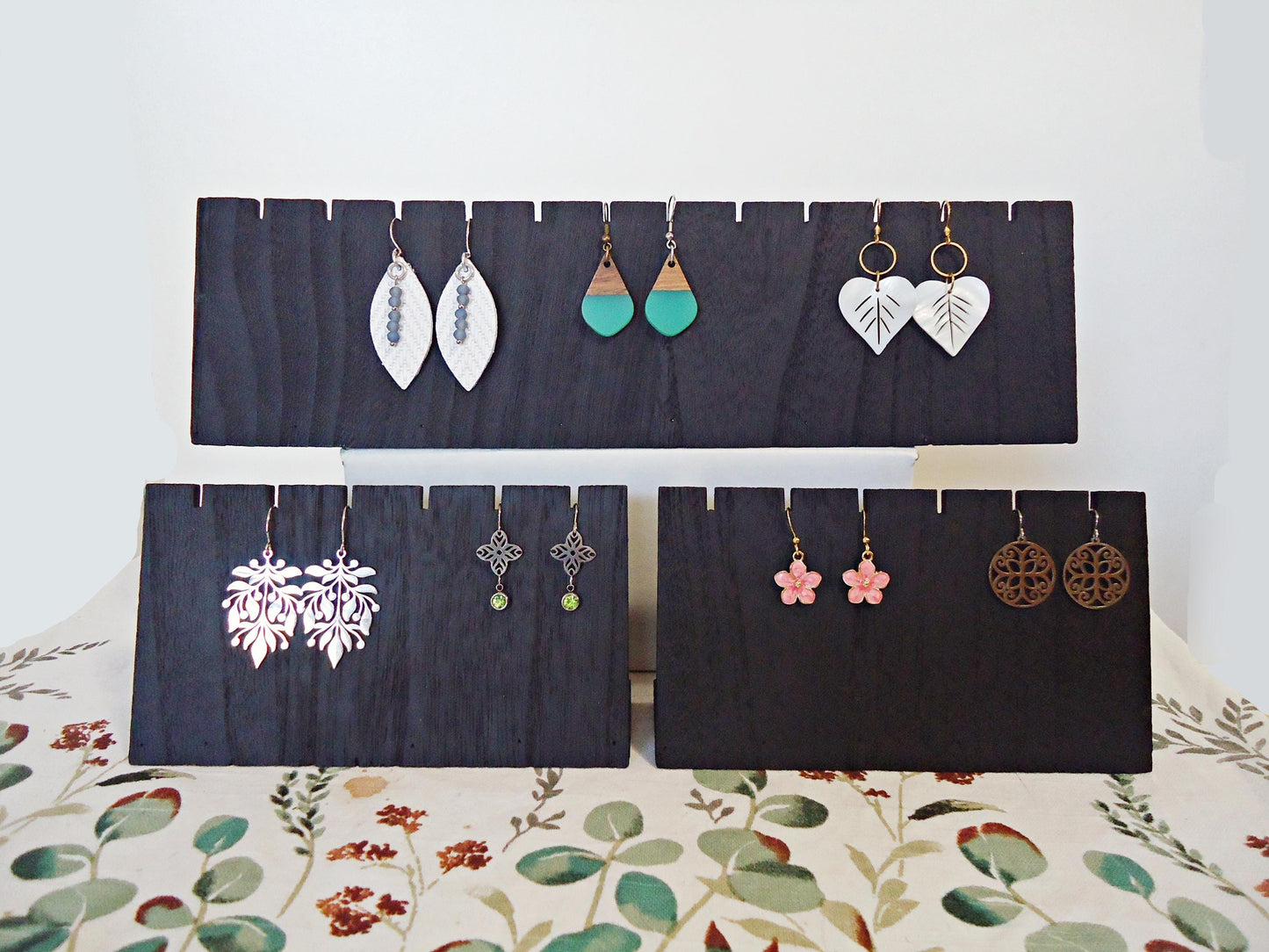 Set of 3 Wooden Earring Display Boards, Black, Holds 12 pairs of earrings