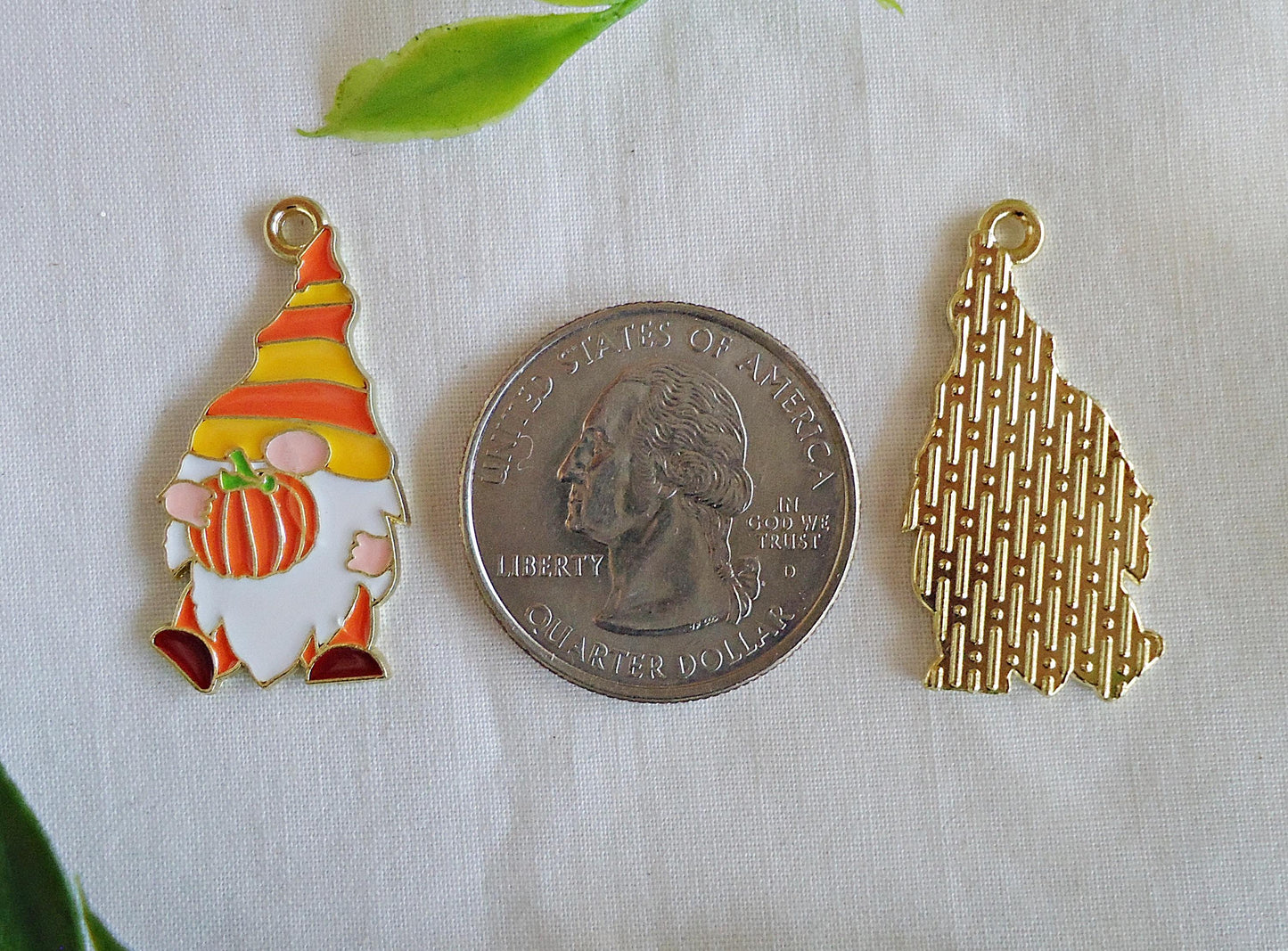 Autumn Gnome Charms, Thanksgiving & Halloween Gnomes, Pumpkin Gnome Pendants, Fall Gnome Charms, Yellow Orange Red Green, 1 1/8" Tall