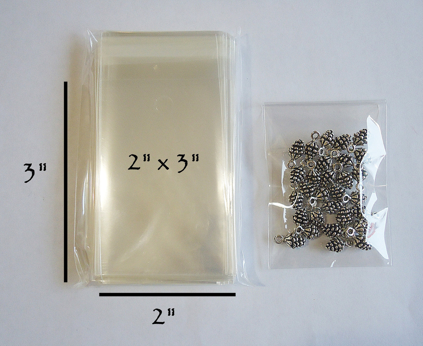 Polypropylene Cello Bags for Small Items, Packs of 100, 1.5"x2", 2"x3", 3"x4", 3"x5", 2"x10"