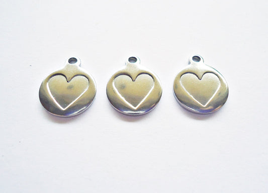 Small Stainless Steel Heart Charms - 15mm x 12mm - Sets of 10