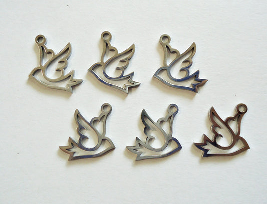Small Stainless Steel Dove Bird Charms - 18mm x 13mm - Sets of 10