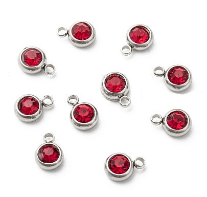 Small Stainless Steel Birthstone Charms - 6mm - Set of 12 - Glass Rhinestones, Hypoallergenic, Non-Tarnishing