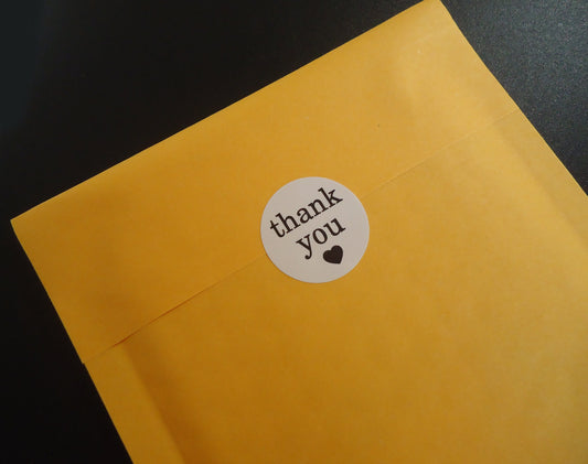 500 Stickers, 'Thank You', Black and White with Heart, 1 inch Wide, Packaging, Labels