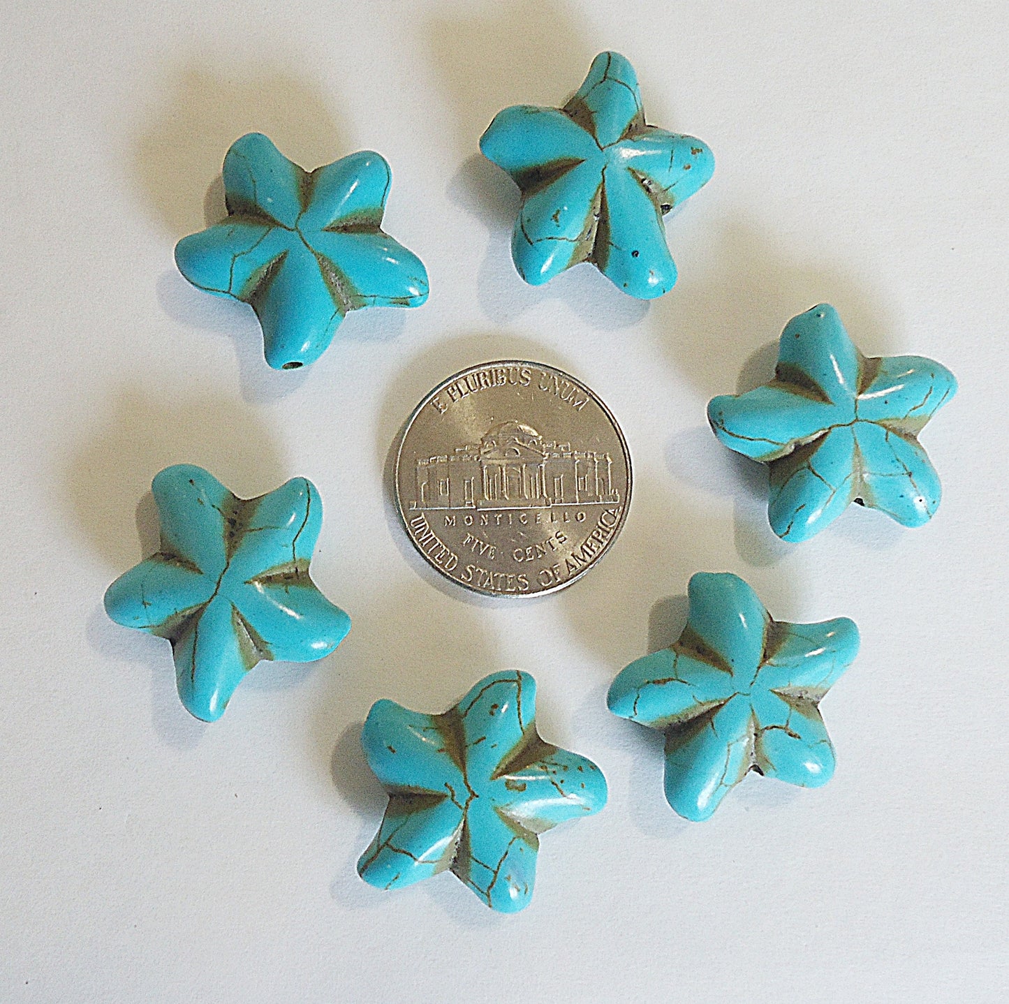 Starfish Beads, 22mm, Stone, Synthetic Turquoise or Natural Off-White, Pendant, Alabaster White, Distressed, Antique