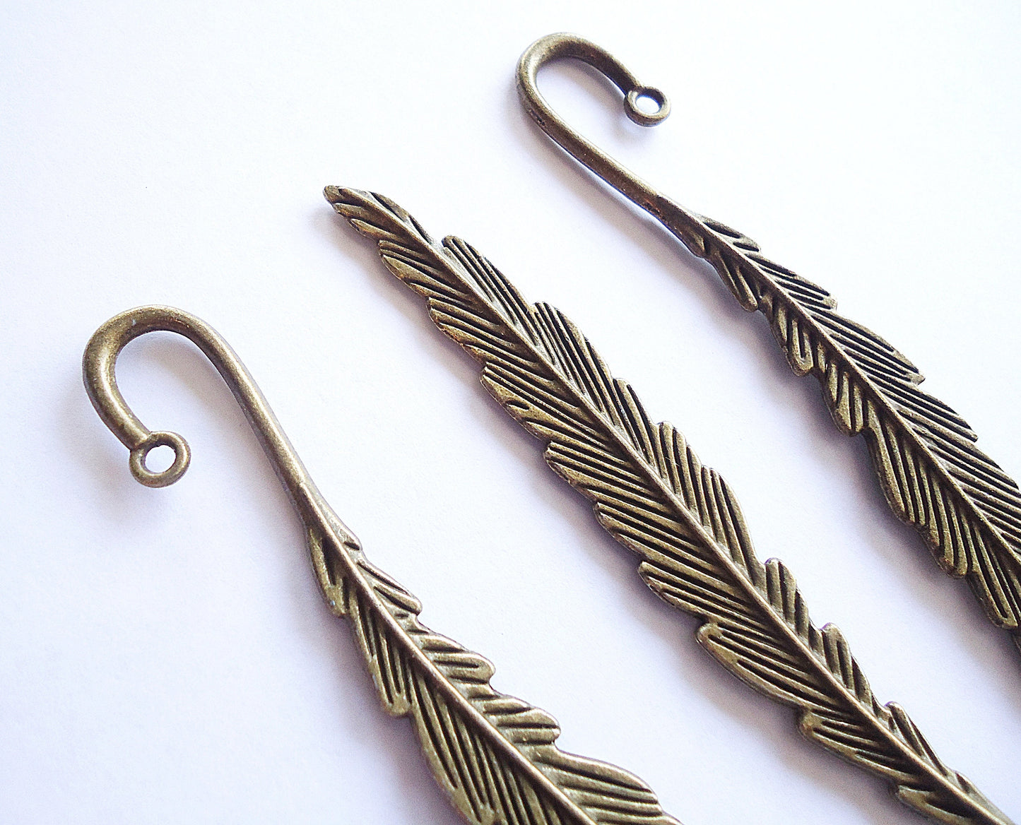 Metal Feather Bookmarks - 4.5" Long - Antique Silver or Antique Bronze - Set of 3