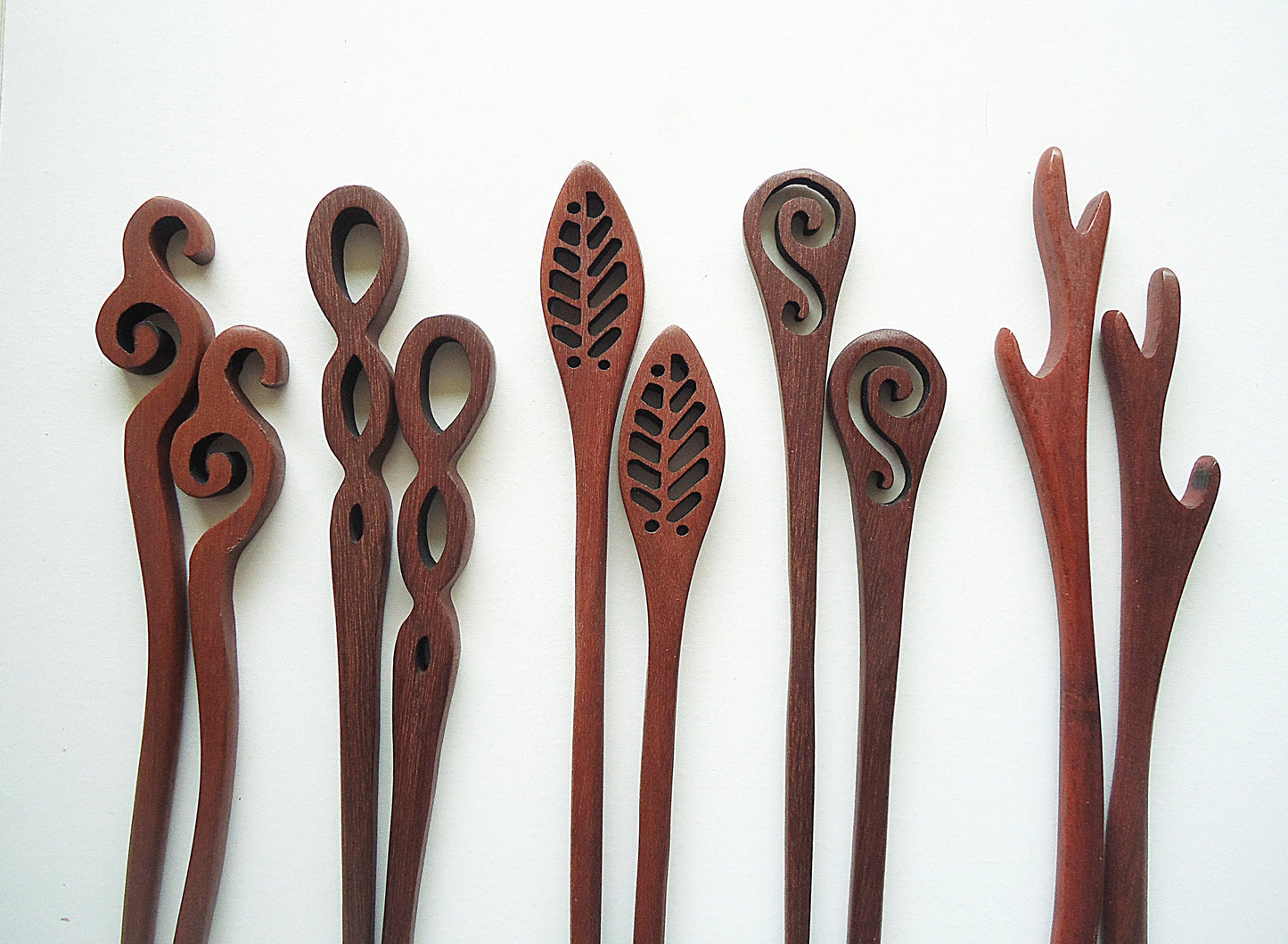 Seven Inch Sturdy Wooden Hair Sticks, Carved Wings
