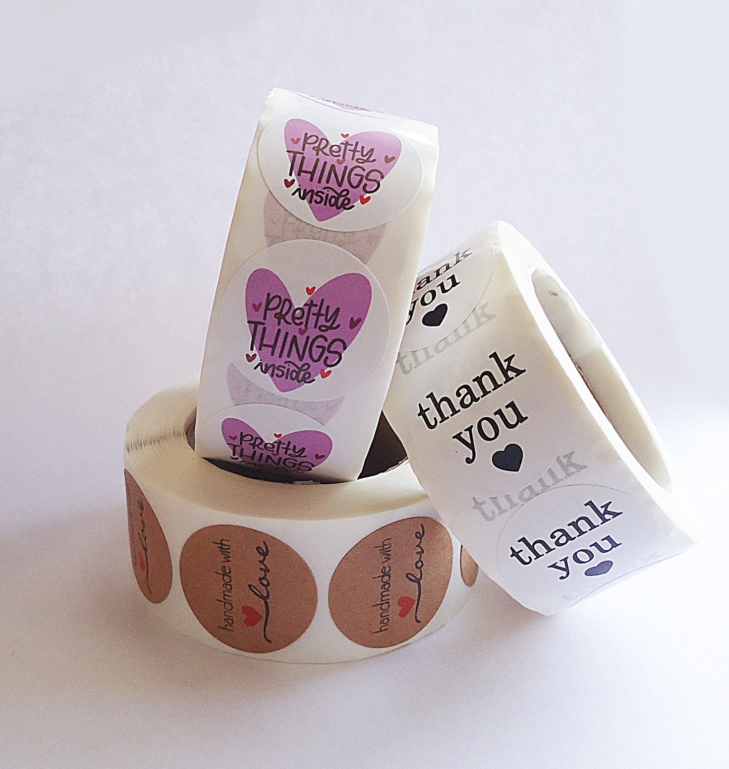 500 Stickers, 'Thank You', Black and White with Heart, 1 inch Wide, Packaging, Labels