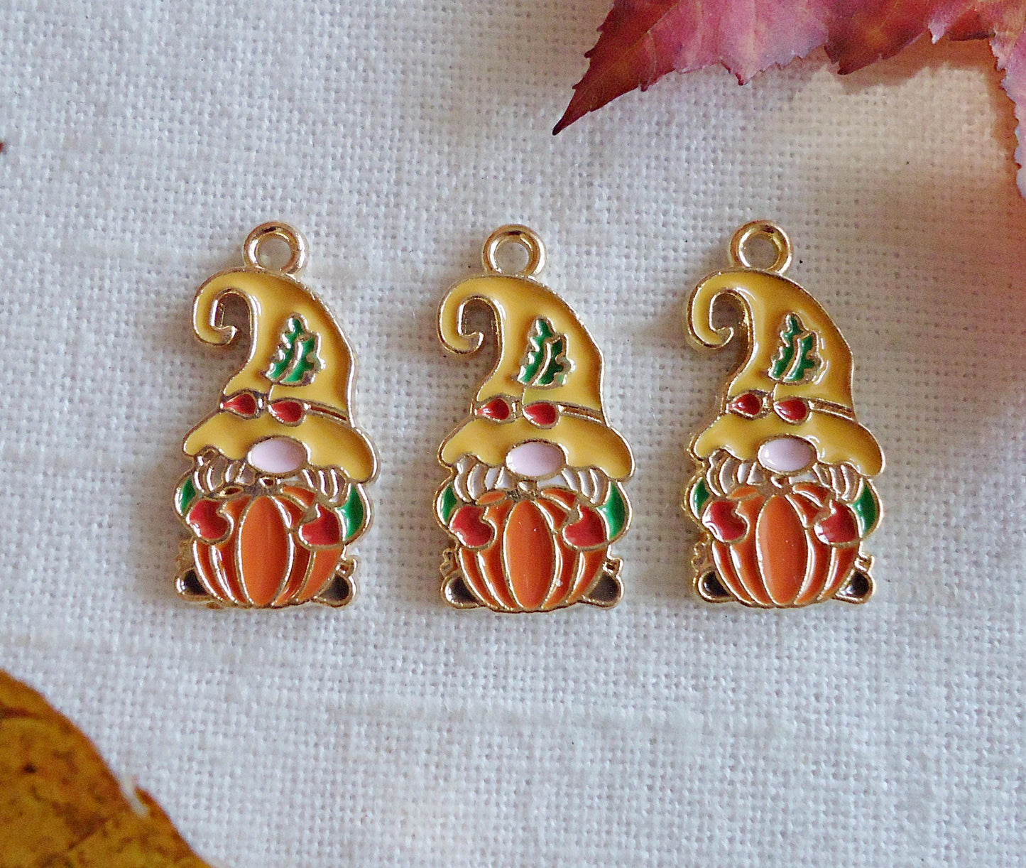 Autumn Gnome Charms, Thanksgiving & Halloween Gnomes, Gnomes with Pumpkins, Fall Gnome Charms, Yellow Orange Red Green, Pumpkin Spice Gnome