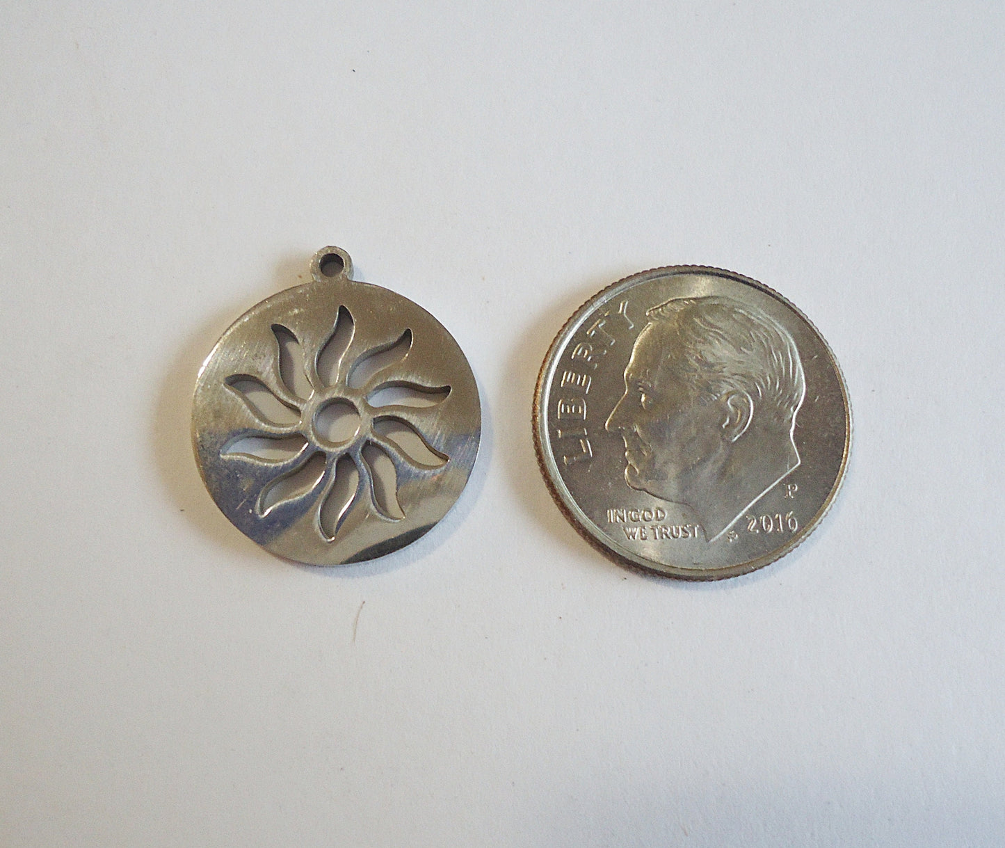 Stainless Steel Sun Rays Laser-cut Pendant Charms - 18mm x 16mm Round