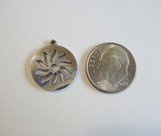 Stainless Steel Sun Rays Laser-cut Pendant Charms - 18mm x 16mm Round