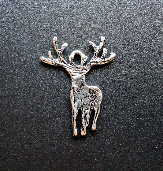 Deer / Elk with Antlers, Buck Pendants / Charms - Antique Silver