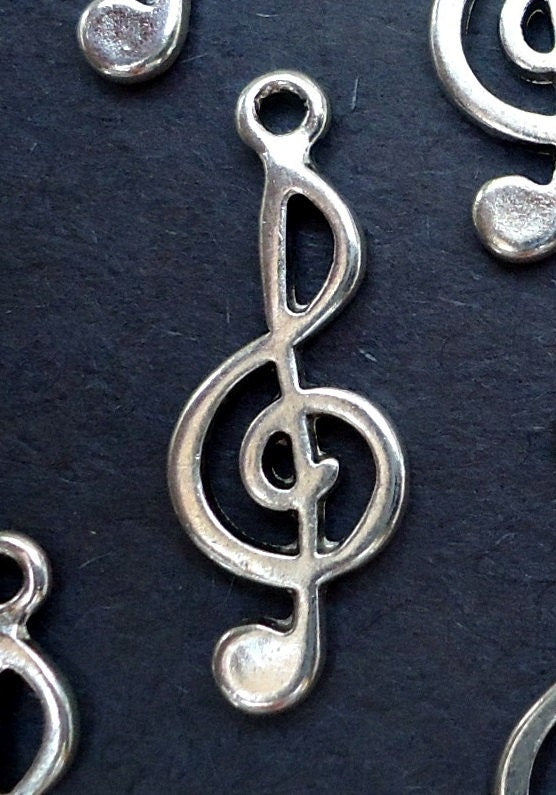 Silver Treble Clef Charms - 1 Inch Tall - Set of 20