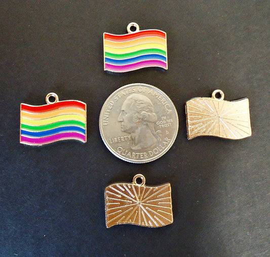 Rainbow Flag Charms, Enameled, Colorful, Gold, Pride, Set of 10