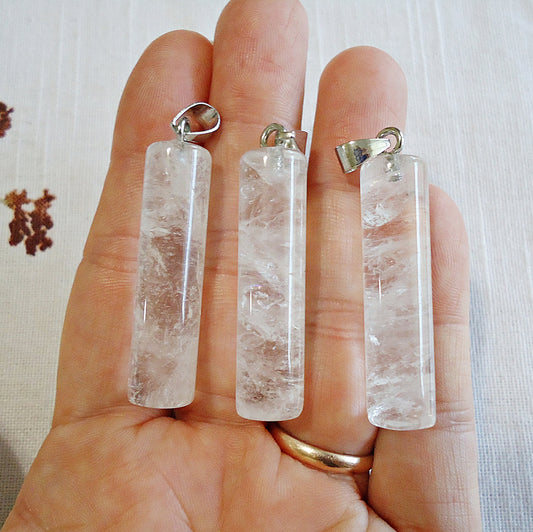 Natural Quartz Crystal Cylinder Column Pendant, 1.5" Tall