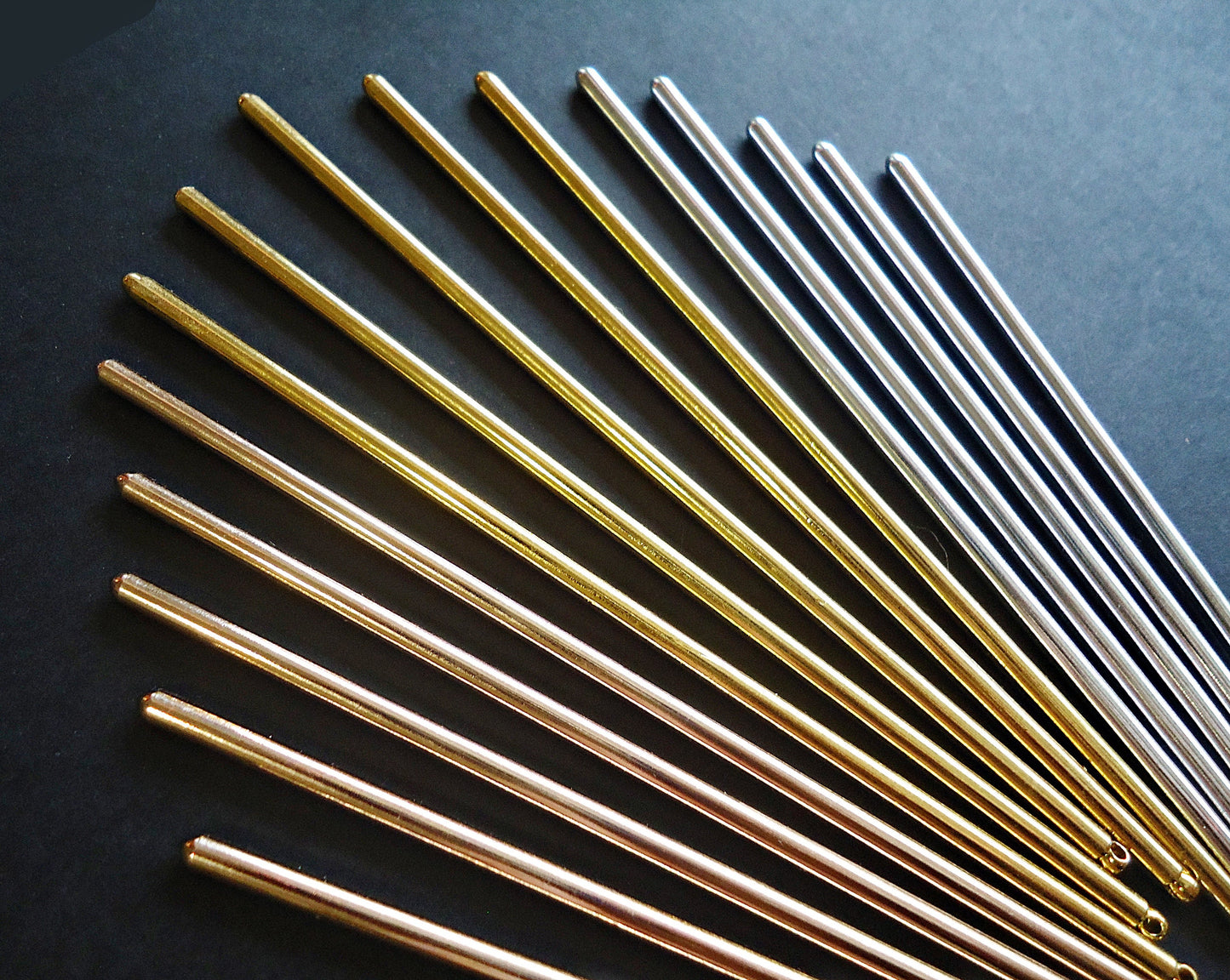 Metal Hair Sticks or Shawl Pins, 125mm (4 7/8") Long x 3mm Wide, Silver, Gold, or Rose Gold Plated