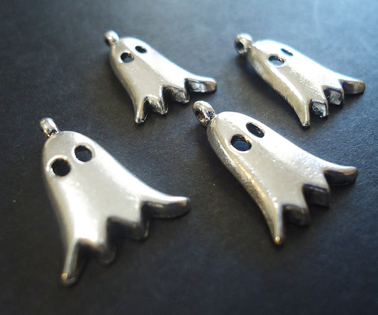 Ghost Charms / Pendants - Halloween - Set of 10 - Antique Silver - 3/4" Tall