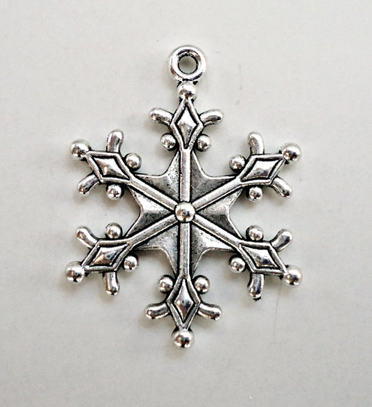 Antique Silver Snowflake Pendants / Charms - 1 Inch Wide - Set of 10 or 25