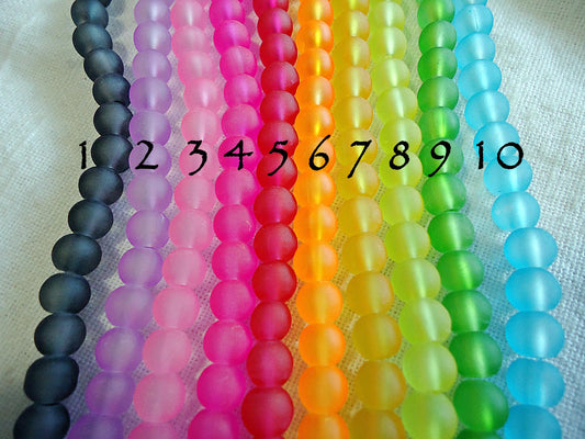 Frosted Round Glass Beads, 6mm, Synthetic Sea Glass, Beach Glass, 15.5" Strand, 70 beads