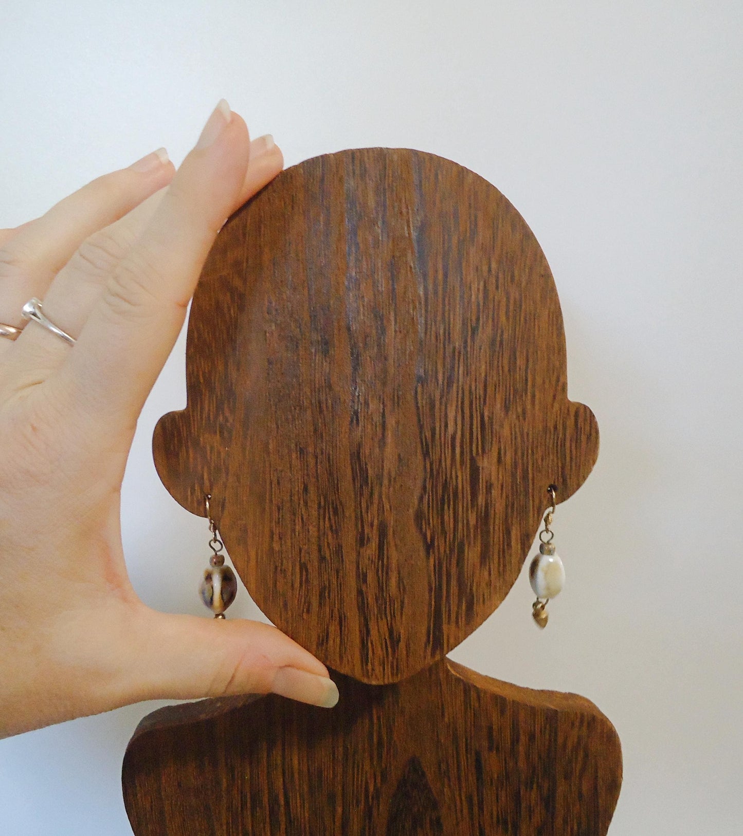 Wood Mannequin Bust, Necklace and Earring Display, Brown Wood, Portable