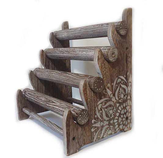 4 Tier Wooden Bracelet Display / Organizer, Natural, Brown, Black, and Weathered Brown, Removable Bars, Plain or Hand-Painted Mandala