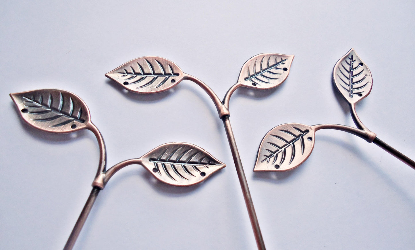 Set of 3 Metal Earring Tree Displays, Antique Copper or Black, Leaves, Holds 6 pairs of earrings
