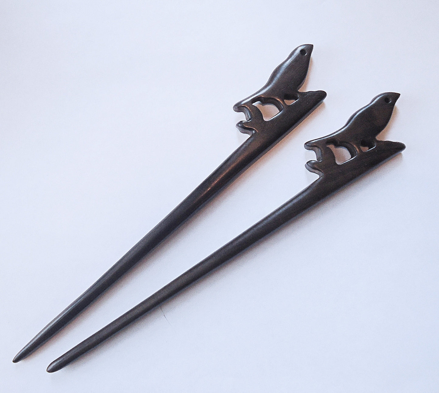 Wooden Bird Hair Stick, Dark Brown, 7" long