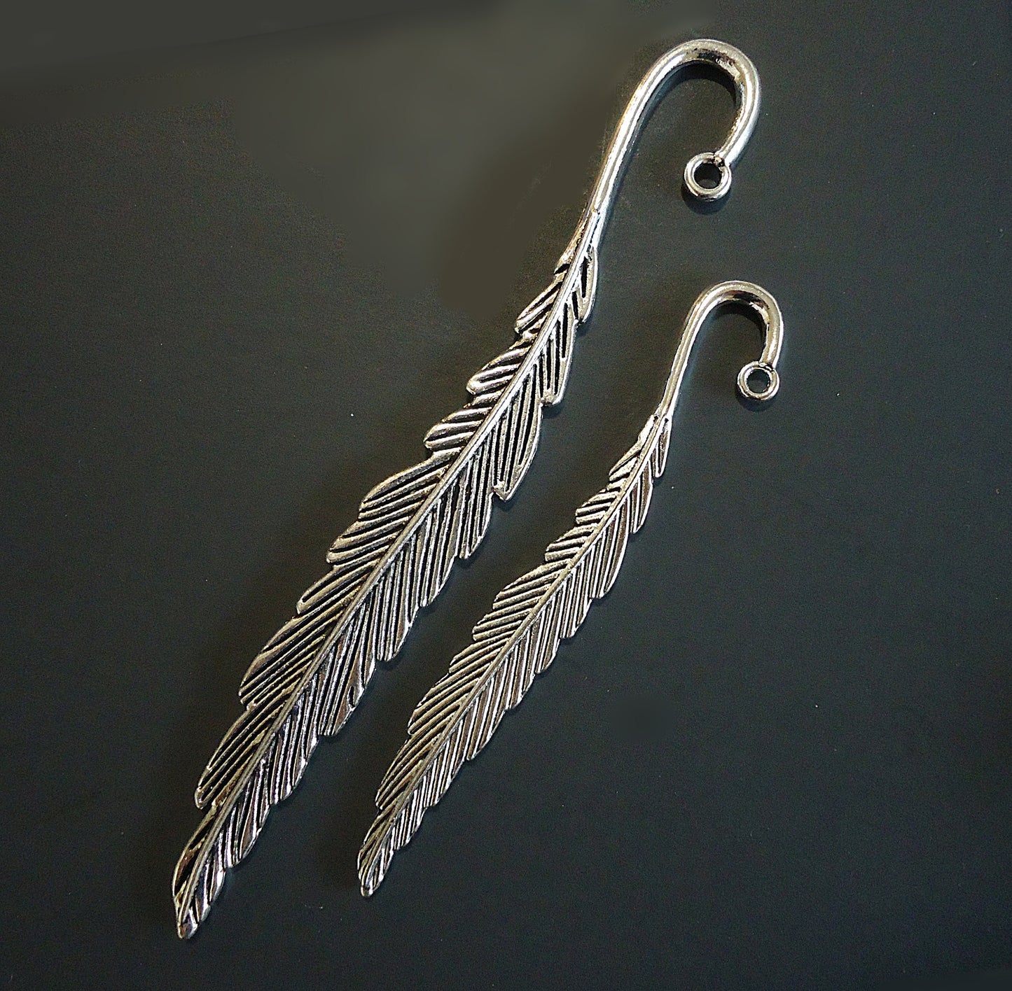 Metal Feather Bookmarks - 3" Long - Antique Silver, Set of 4