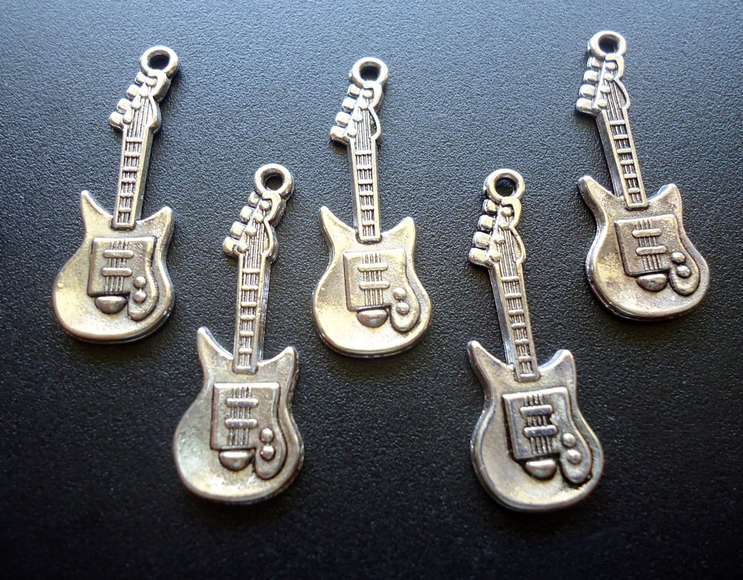 Guitar Pendants / Charms - Antique Silver - 30mm x 11mm