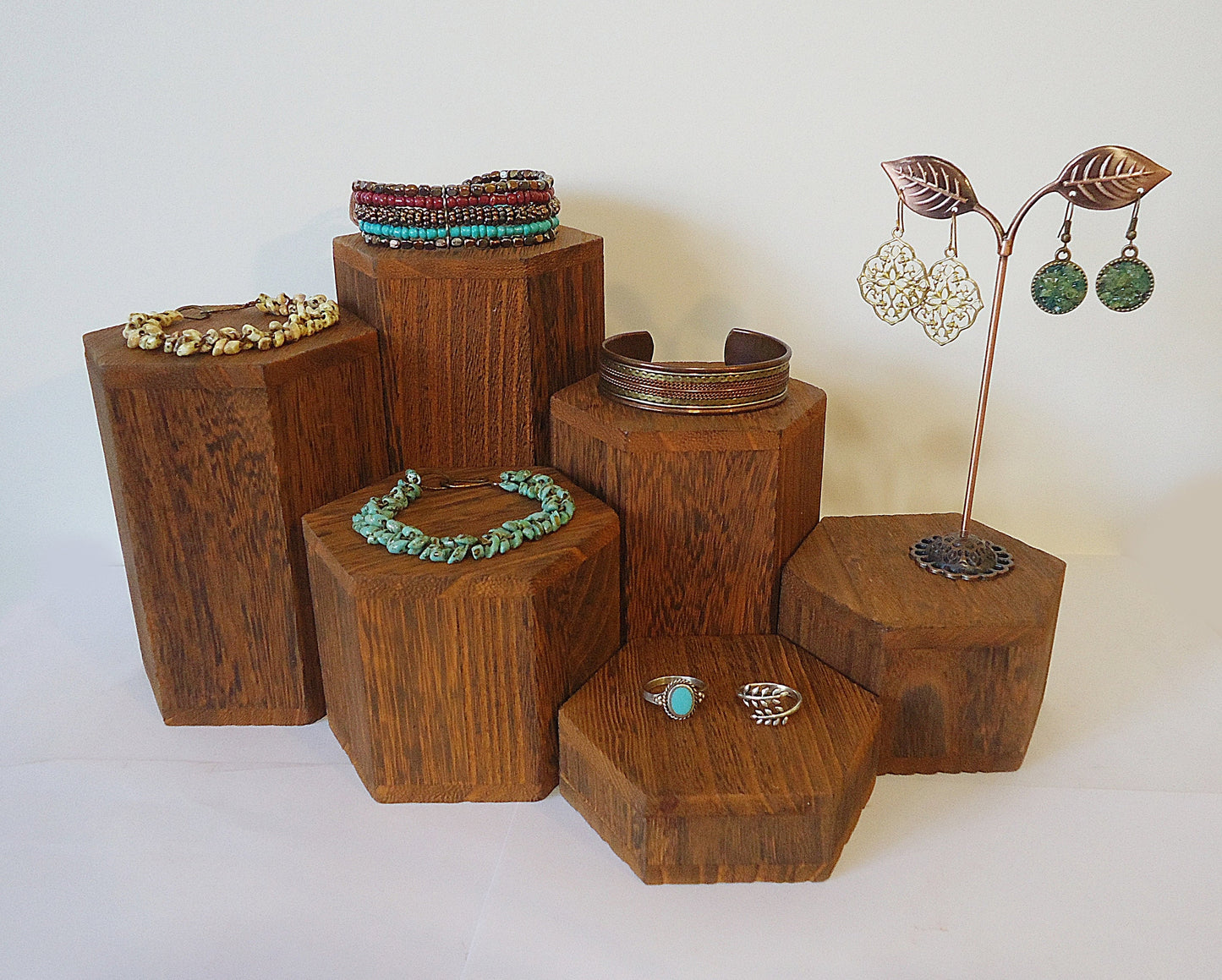 Wooden Hexagon Risers, Brown, 3.5" Across, 1" - 6" Heights