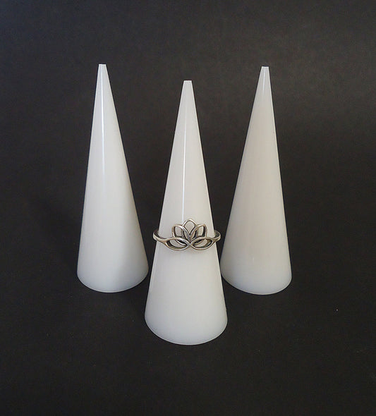 3 Black or White Finger Ring Cone Displays, 2 5/8" Tall (67mm Tall), Set of 3, Acrylic Simulated Glass