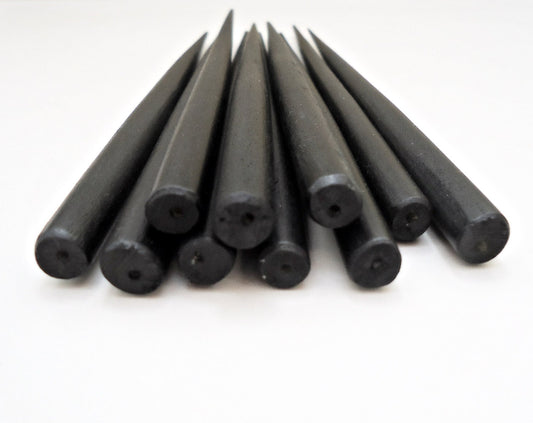 BLACK Six Inch Wooden Hair Sticks - End Drilled - Set of 10