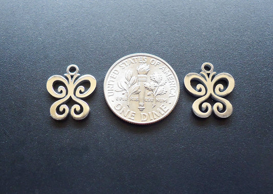 Small Stainless Steel Butterfly Tattoo Charms - 14mm x 12mm