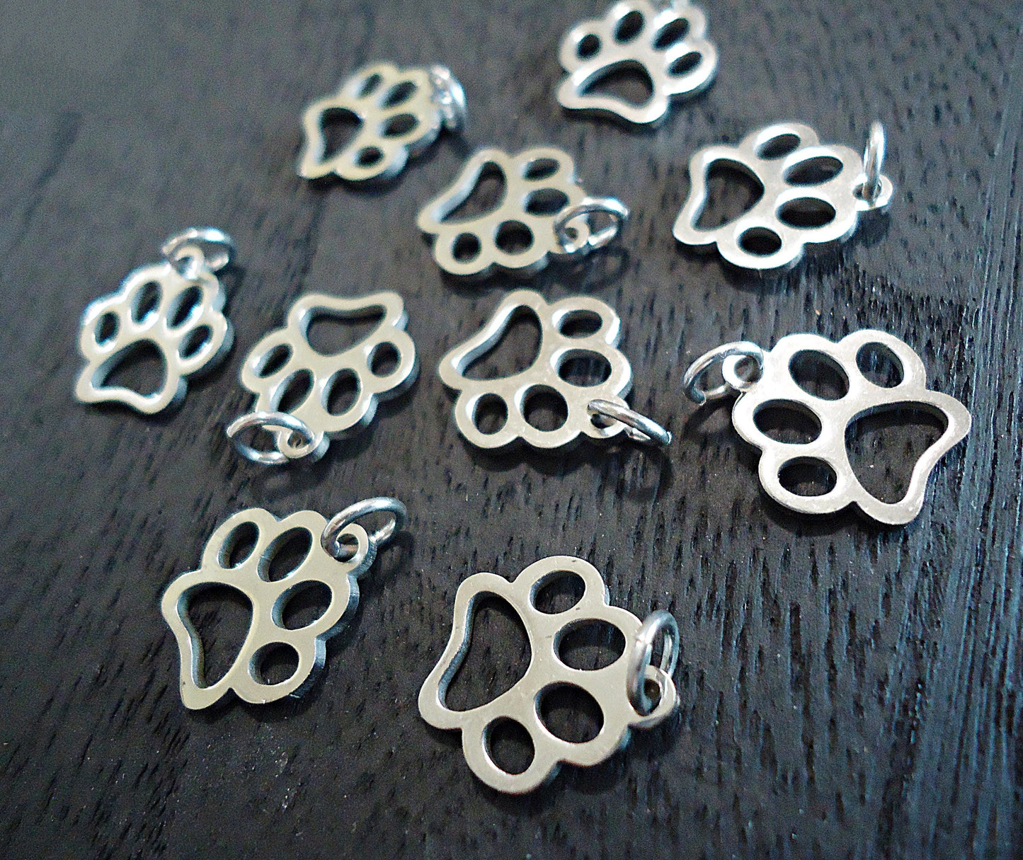 Small Stainless Steel Animal Paw Charms - 13mm x 12mm - Set of 10