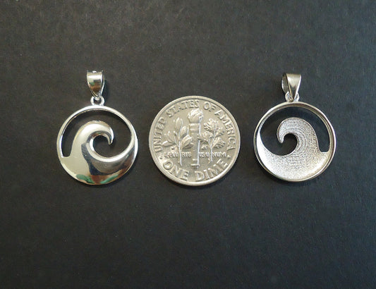 Sterling Silver Wave Pendant with Bail, 15mm Wide