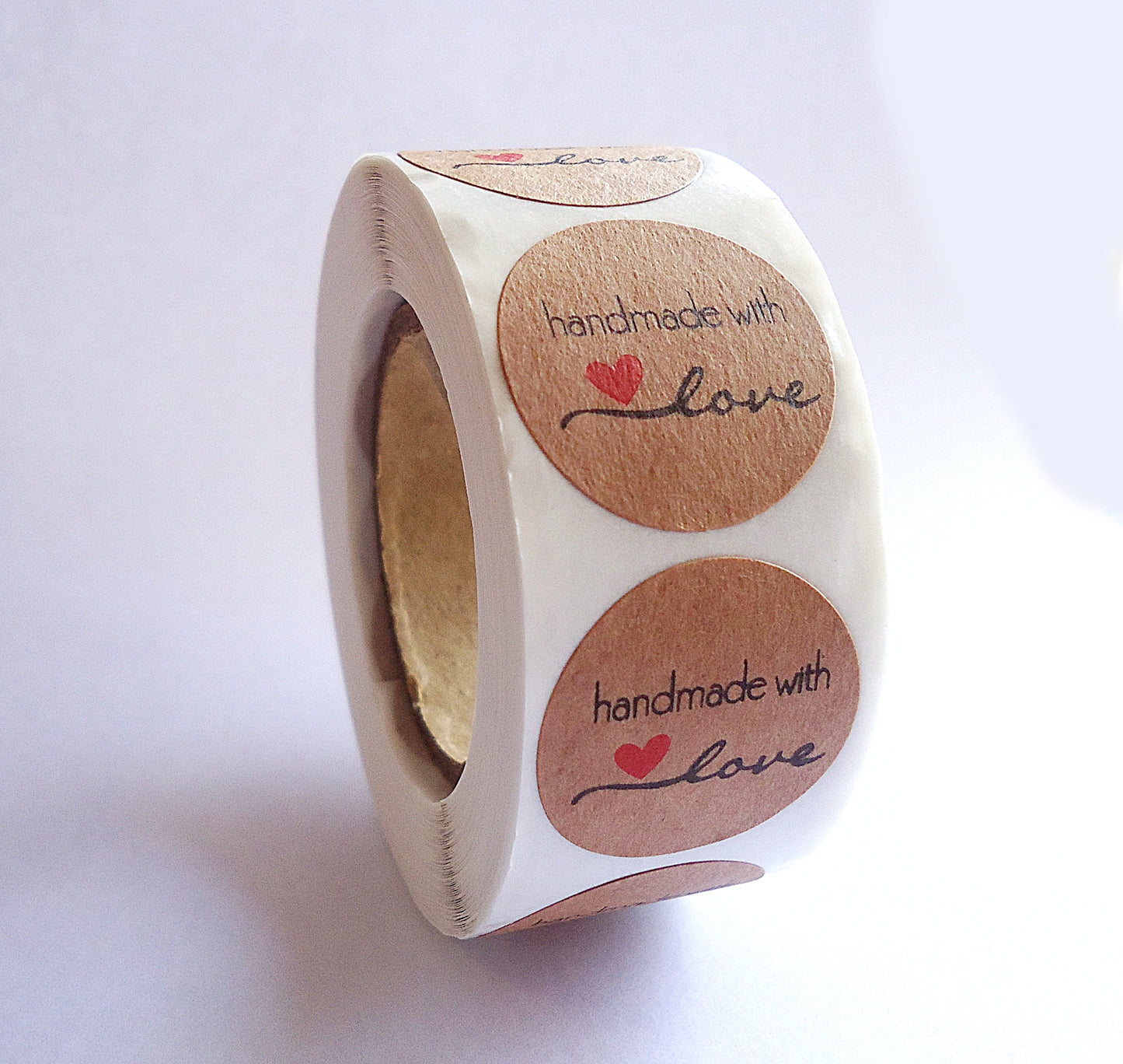 Bulk Stickers, 'handmade with love', Dark Kraft Brown, 1 inch Wide, Packaging, Labels