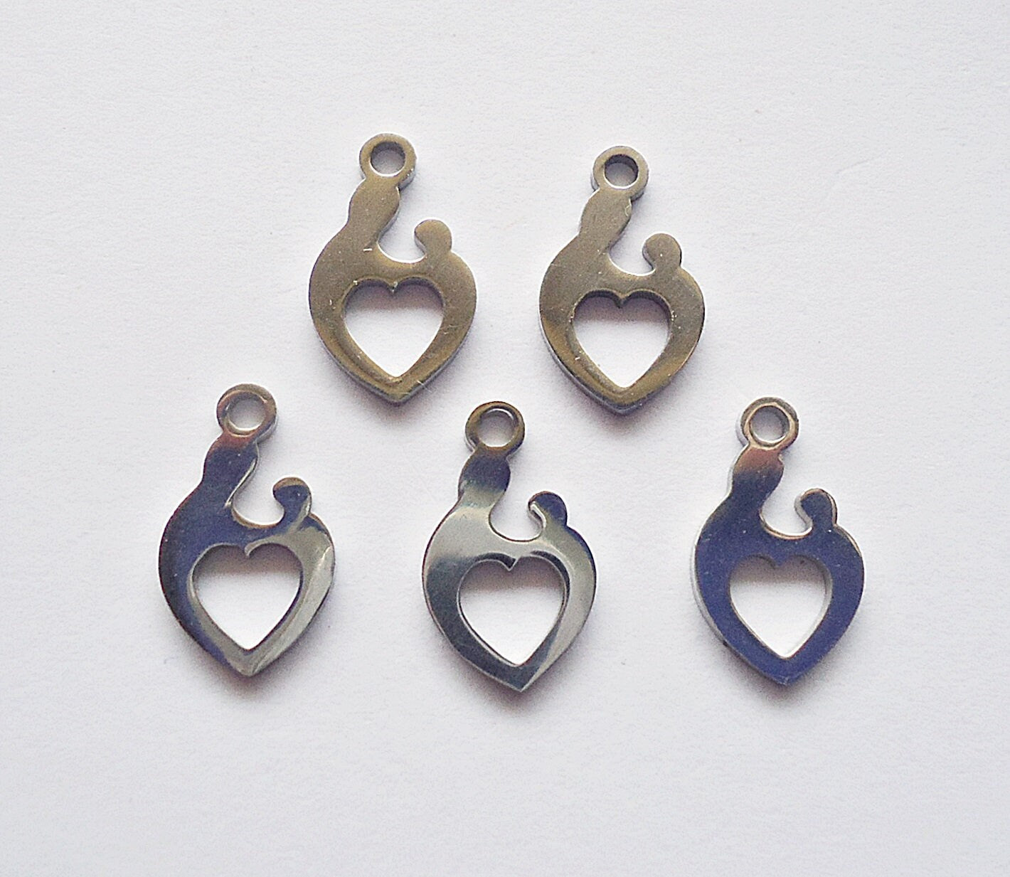 Small Stainless Steel Mother and Baby Heart Charms - 14mm x 9mm - Sets of 10