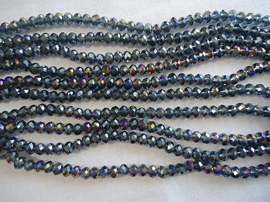 Dark Gray / Black Glass Beads - 6x4mm - 100pcs - 17.5" strand - AB Plated