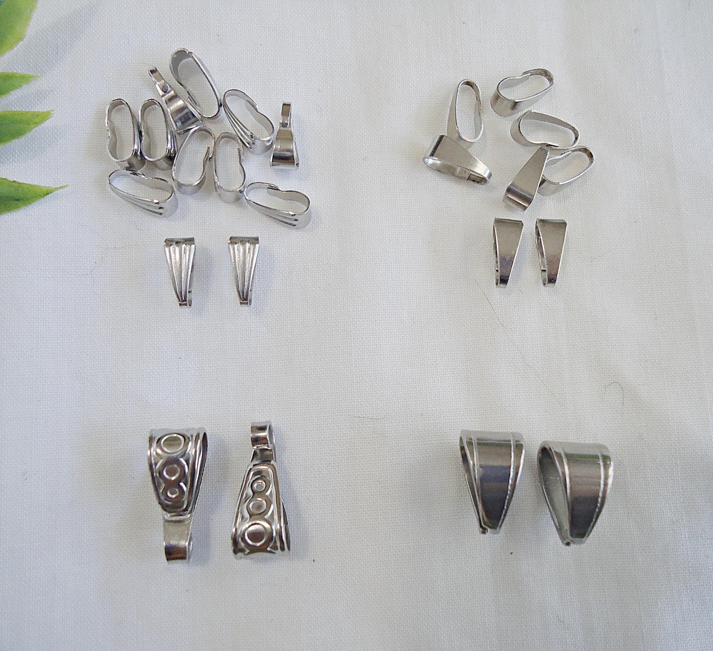 24 Stainless Steel Bails, Mixed Sizes and Styles, Snap on Bails
