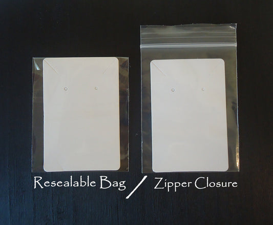 100 Necklace and Earring Paper Display Cards and Bags, Matte White, Kraft Brown, Black, 9x6cm