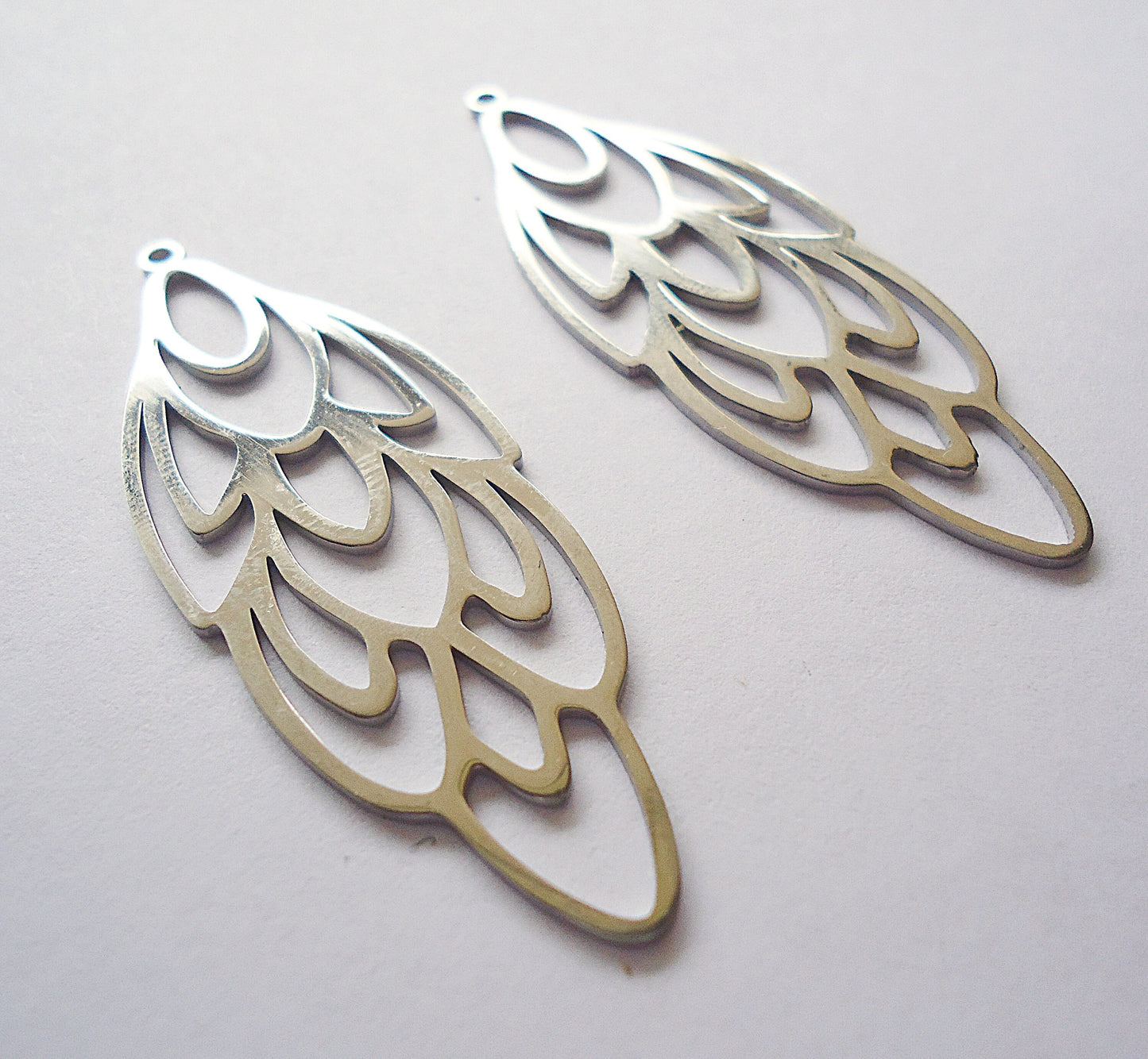 Tiered Filigree Leaf Pendant, Stainless Steel, 2"Tall x 3/4"Wide, Leaf Shape