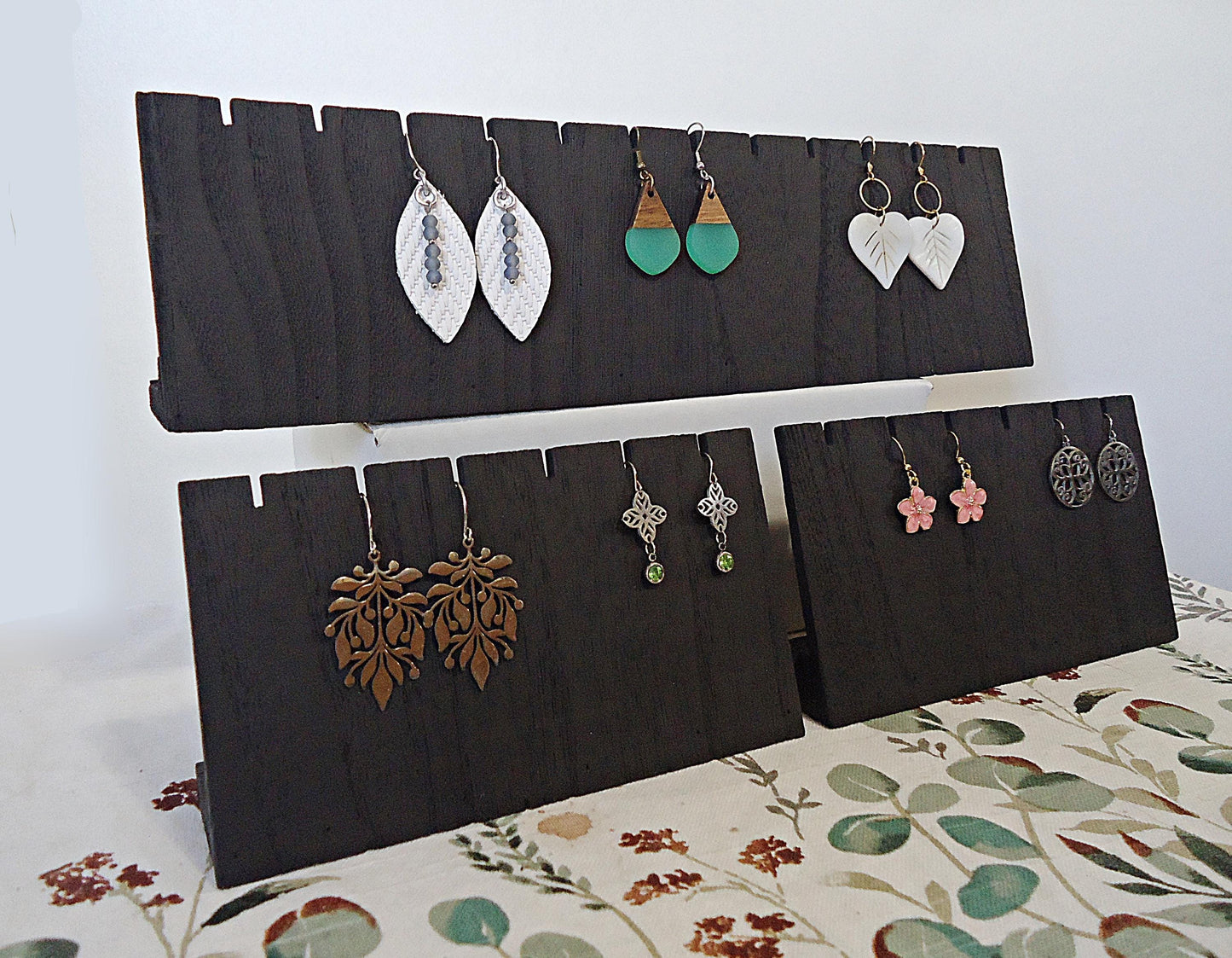 Set of 3 Wooden Earring Display Boards, Black, Holds 12 pairs of earrings
