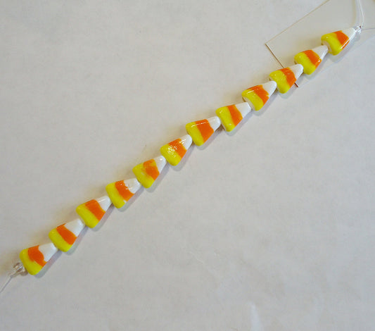 Glass Candy Corn Beads - 12 Beads - 15mm x 11mm x 4mm - Lampwork Glass Beads, Halloween, Autumn, Fall Season