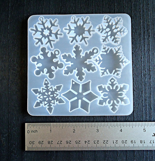 Silicone Mold, Epoxy Resin Pendant Mold, Snowflake Pendants Earrings, 9 snowflakes