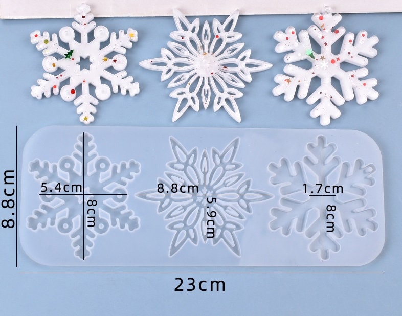 Silicone Mold, 3 Snowflake Ornaments, Resin Casting Mold, Resin Casting Mold, UV or Epoxy Resin, 9" x 3"
