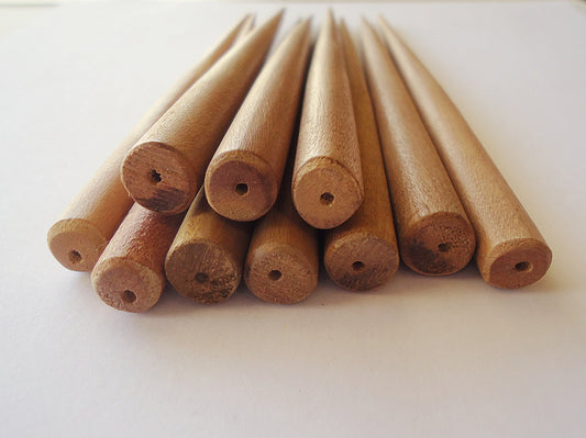 Six Inch Brown Wooden Hair Sticks - End Drilled - Set of 10