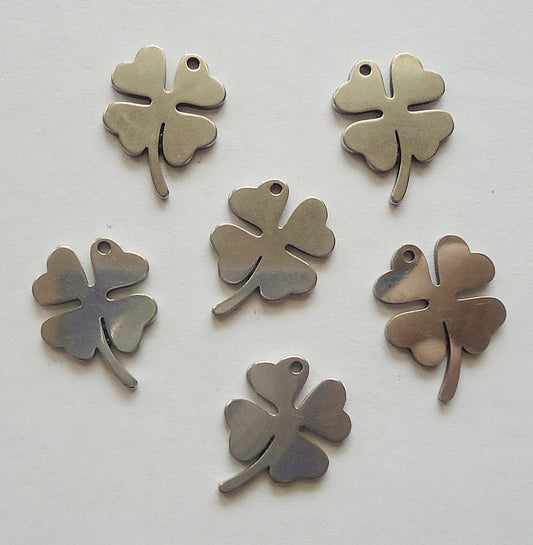 Stainless Steel Four Leaf Clover Charms, 17mm x 13mm, Set of 10