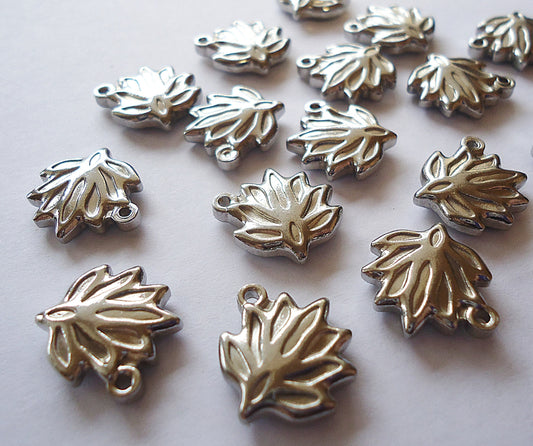 Stainless Steel Puffed Lotus Flower Charms, 15mm, Set of 2