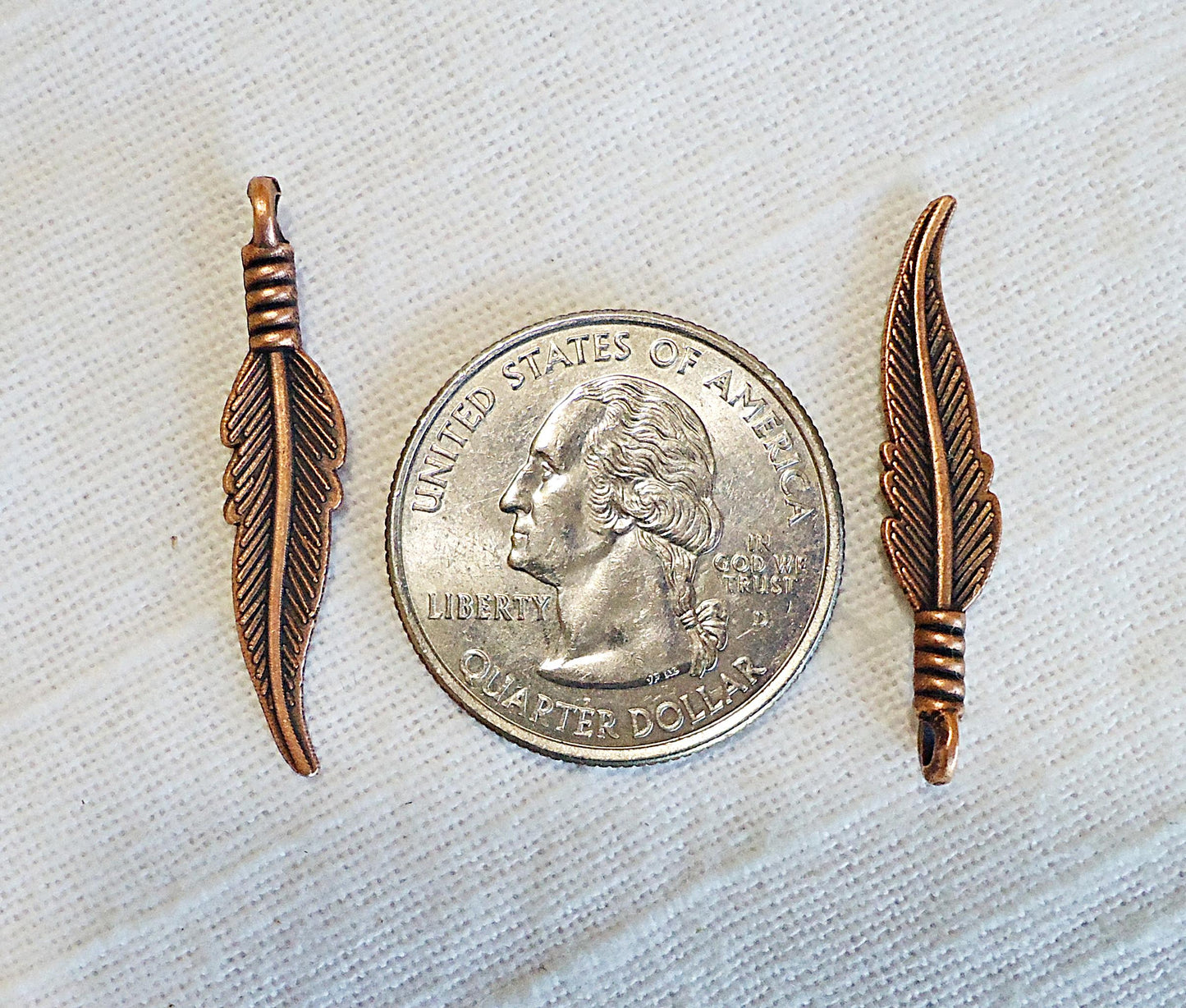 Small Feather Charms, Antique Copper, 1.25" Long, Bulk Quantities